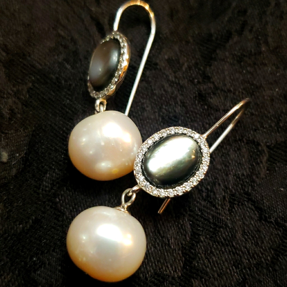 Pearl Moonstone Sterling Earrings